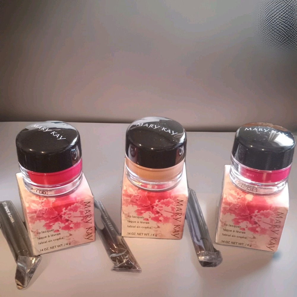 Lot Of 3 Mary Kay‎ Lip Lacquer Gloss Pink Pagoda & Chai Latte w/ Lip Brush NIB